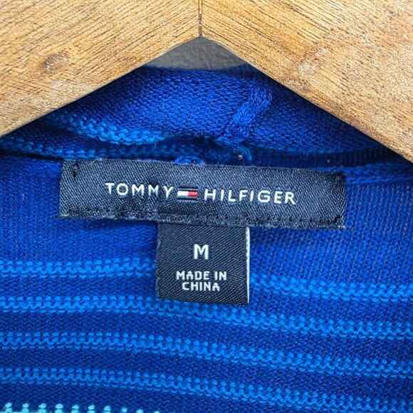 Tommy Hilfiger Womens M Blue Striped Cardigan Sweater Belted Open Front Layering - Picture 5 of 14